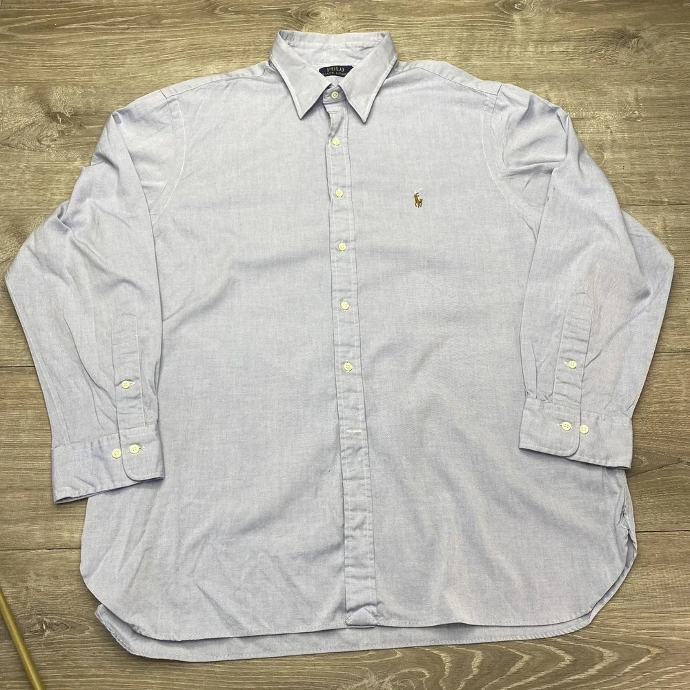 Polo Ralph Lauren Shirt Mens 2XL Blue Solid Oxford Long‎ Sleeve Button Down